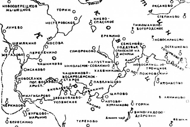 Карта населенных пунктов на севере от Москвы в XVI-XVII веках